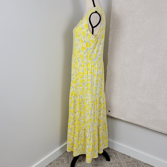 Lands' End Bright Yellow And White Lemon Print Tiered Maxi Tank Dress Sz MP - Picture 6 of 11
